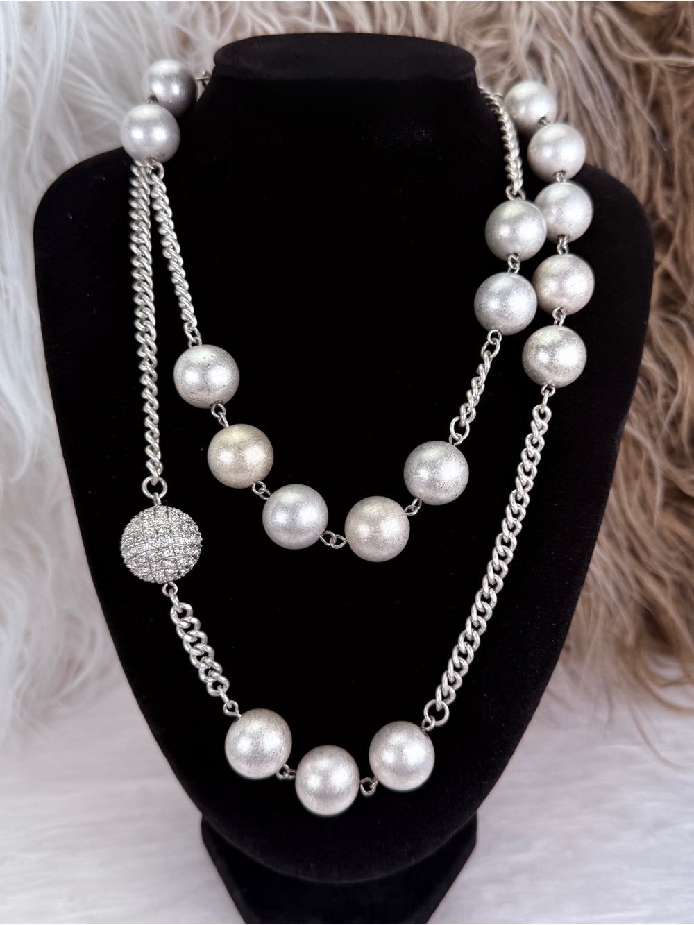 Vintage RJ Graziano Silver Tone Long Beaded Chain Statement Necklace